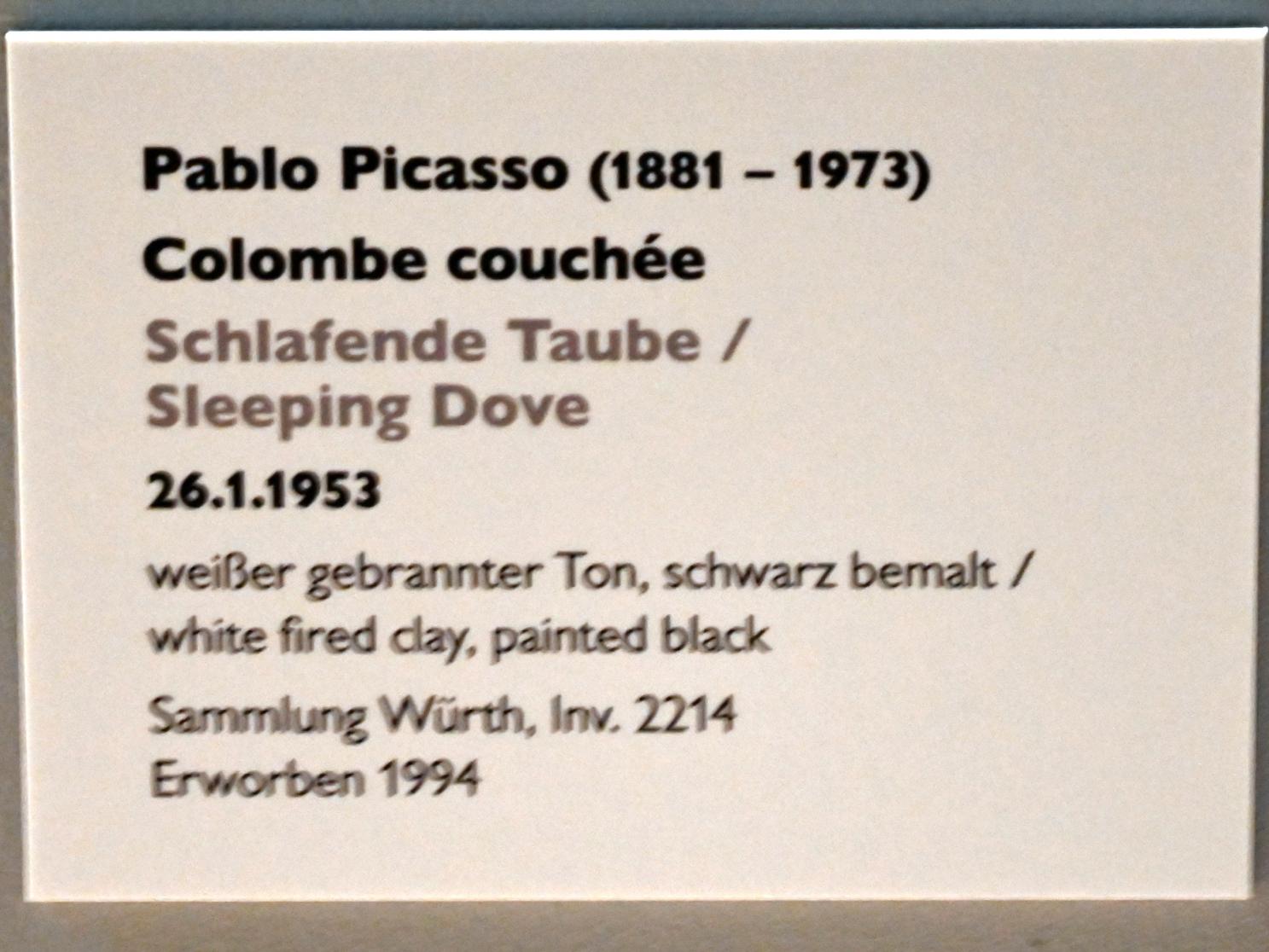 Pablo Picasso (1897–1972), Schlafende Taube, Künzelsau, Museum Würth 2, Kabinett im Untergeschoß, 1953, Bild 3/3
