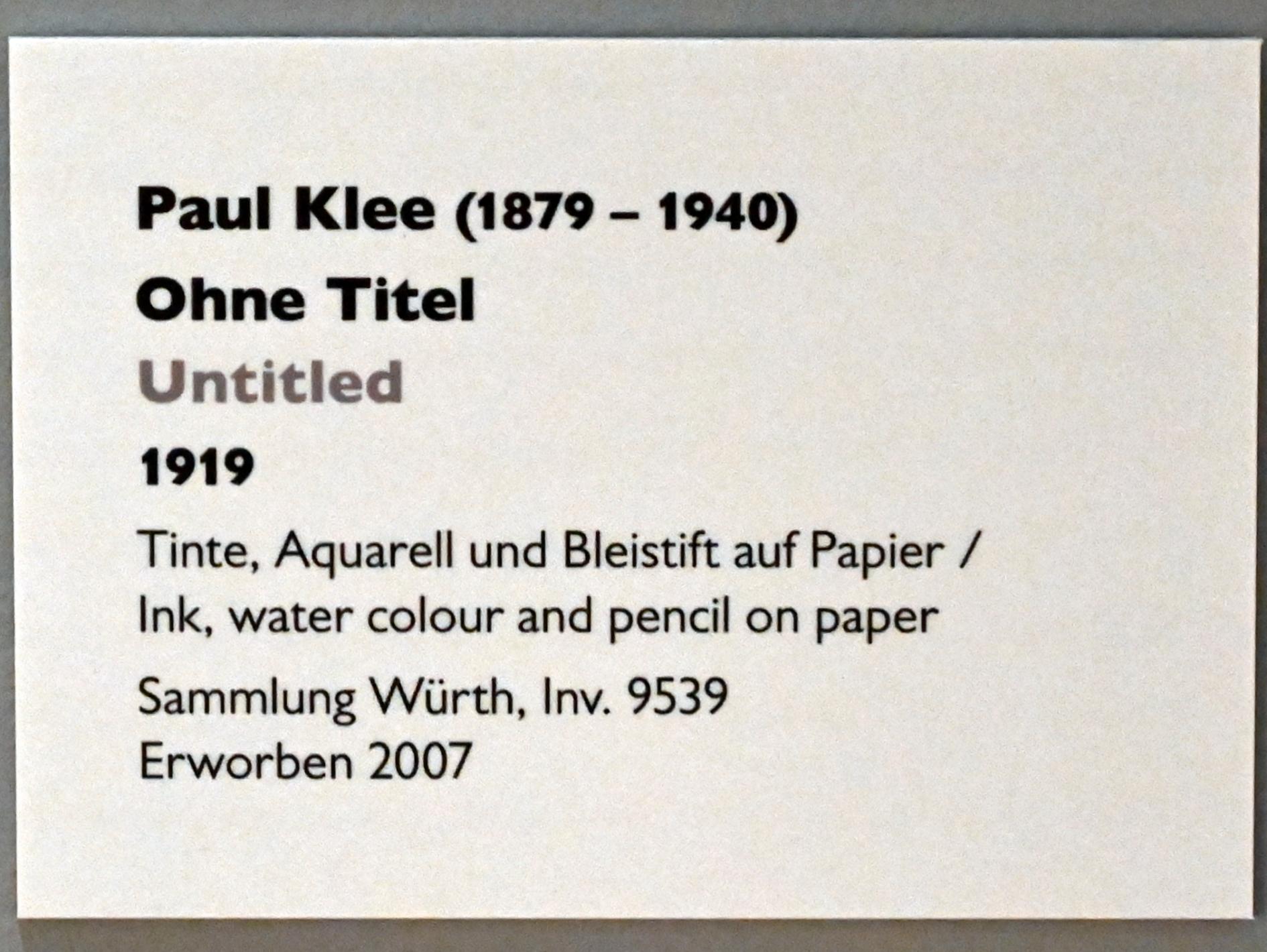 Paul Klee (1904–1940), Ohne Titel, Künzelsau, Museum Würth 2, Kabinett im Untergeschoß, 1919, Bild 2/2