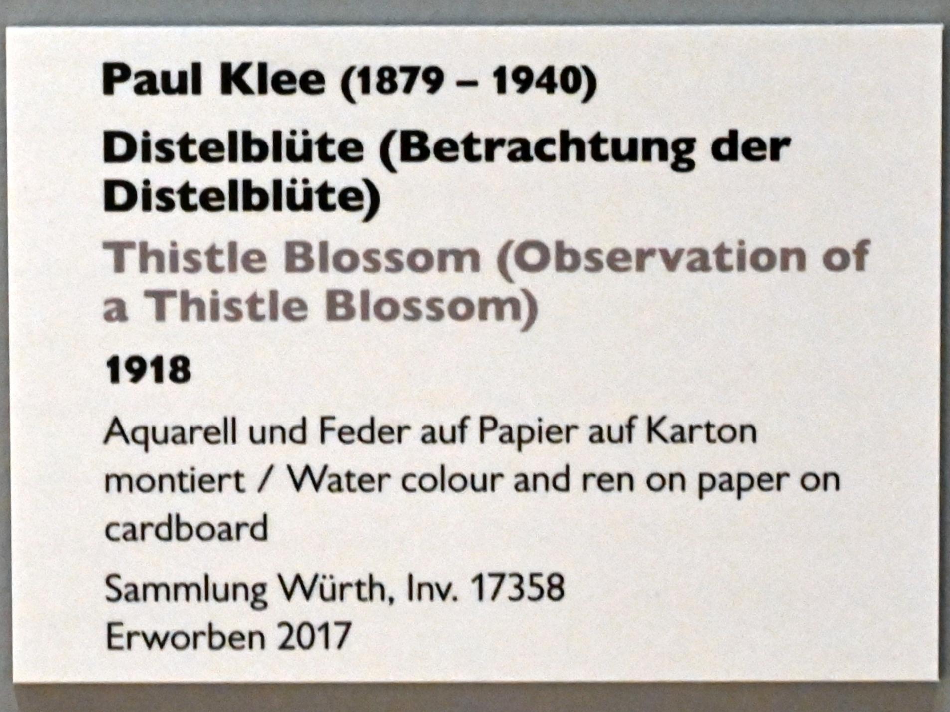 Paul Klee (1904–1940), Distelblüte (Betrachtung der Distelblüte), Künzelsau, Museum Würth 2, Kabinett im Untergeschoß, 1918, Bild 2/2