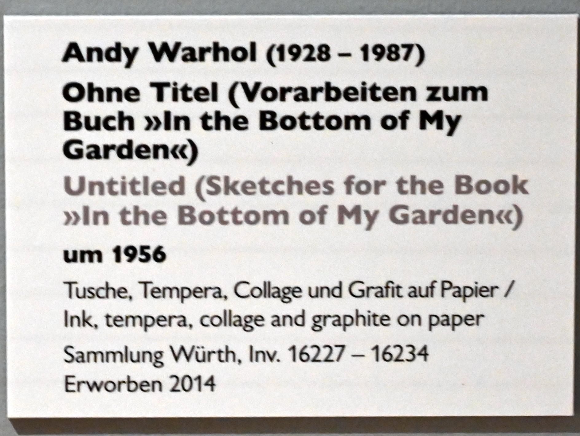 Andy Warhol (1956–1986), Ohne Titel (Vorarbeiten zum Buch "In the Bottom of My Garden"), Künzelsau, Museum Würth 2, Kabinett im Untergeschoß, um 1956, Bild 10/10