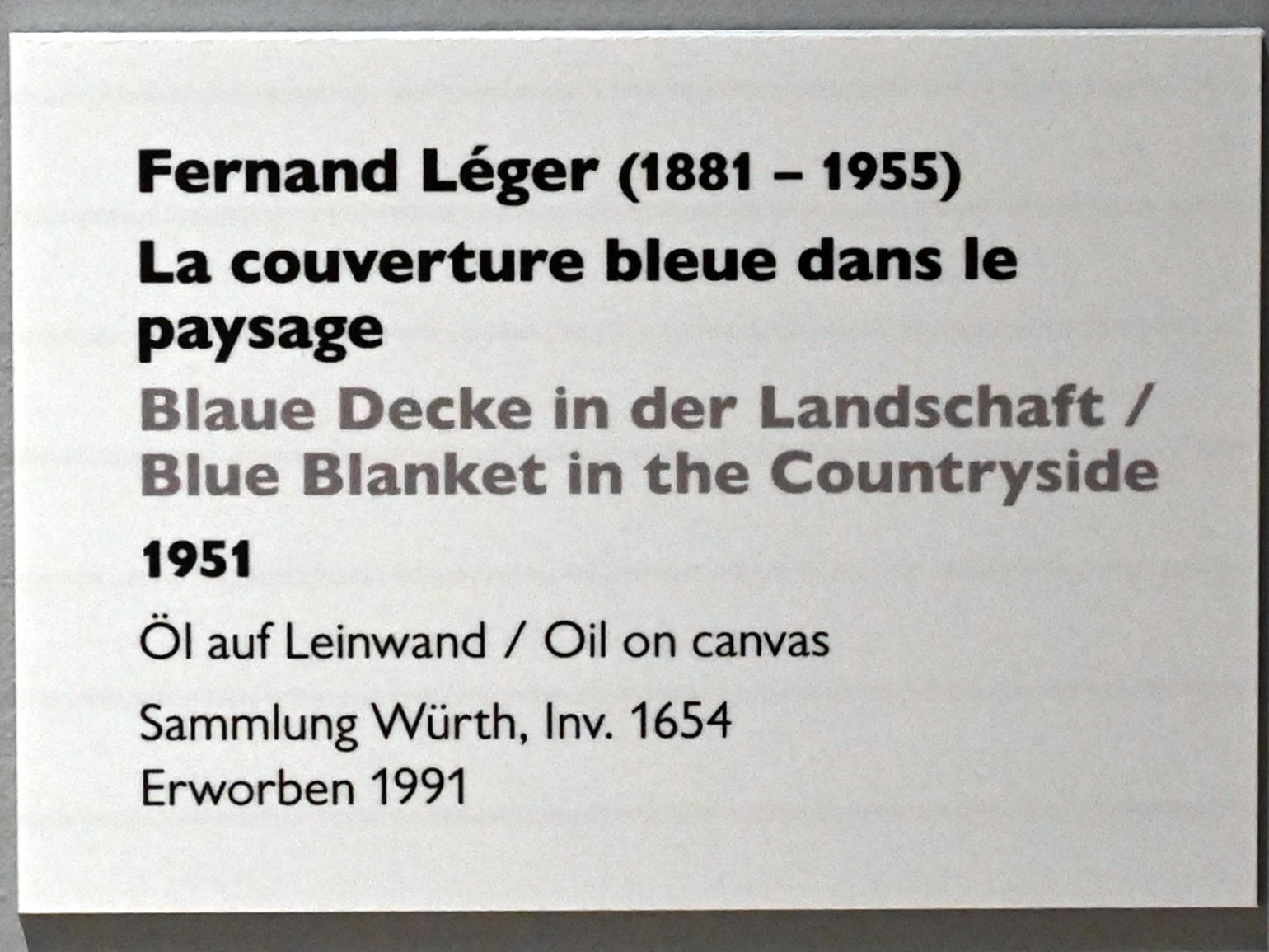 Fernand Léger (1912–1954), Blaue Decke in der Landschaft, Künzelsau, Museum Würth 2, Kabinett im Untergeschoß, 1951, Bild 2/2