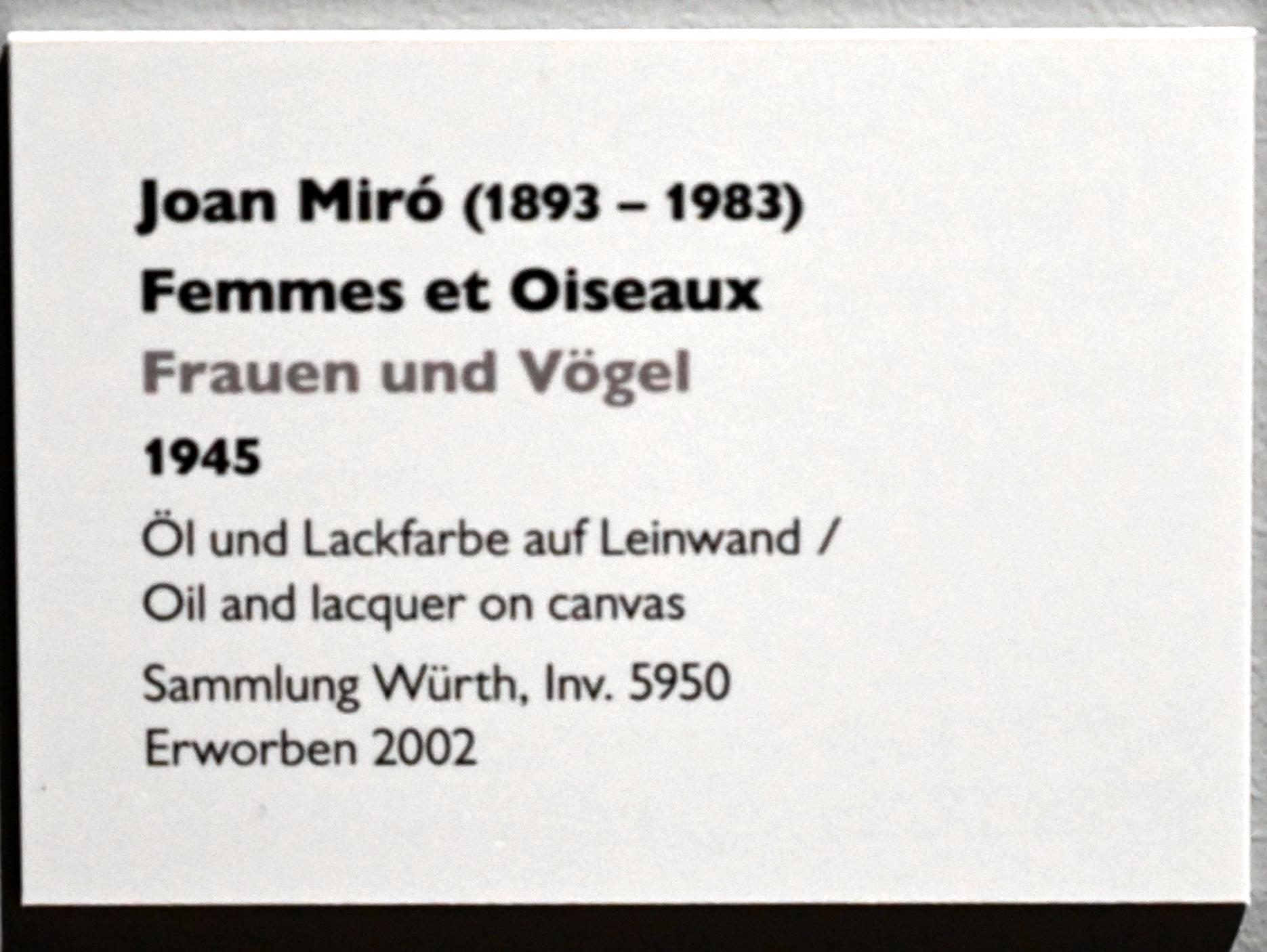 Joan Miró (1917–1970), Frauen und Vögel, Künzelsau, Museum Würth 2, Kabinett im Untergeschoß, 1945, Bild 2/2