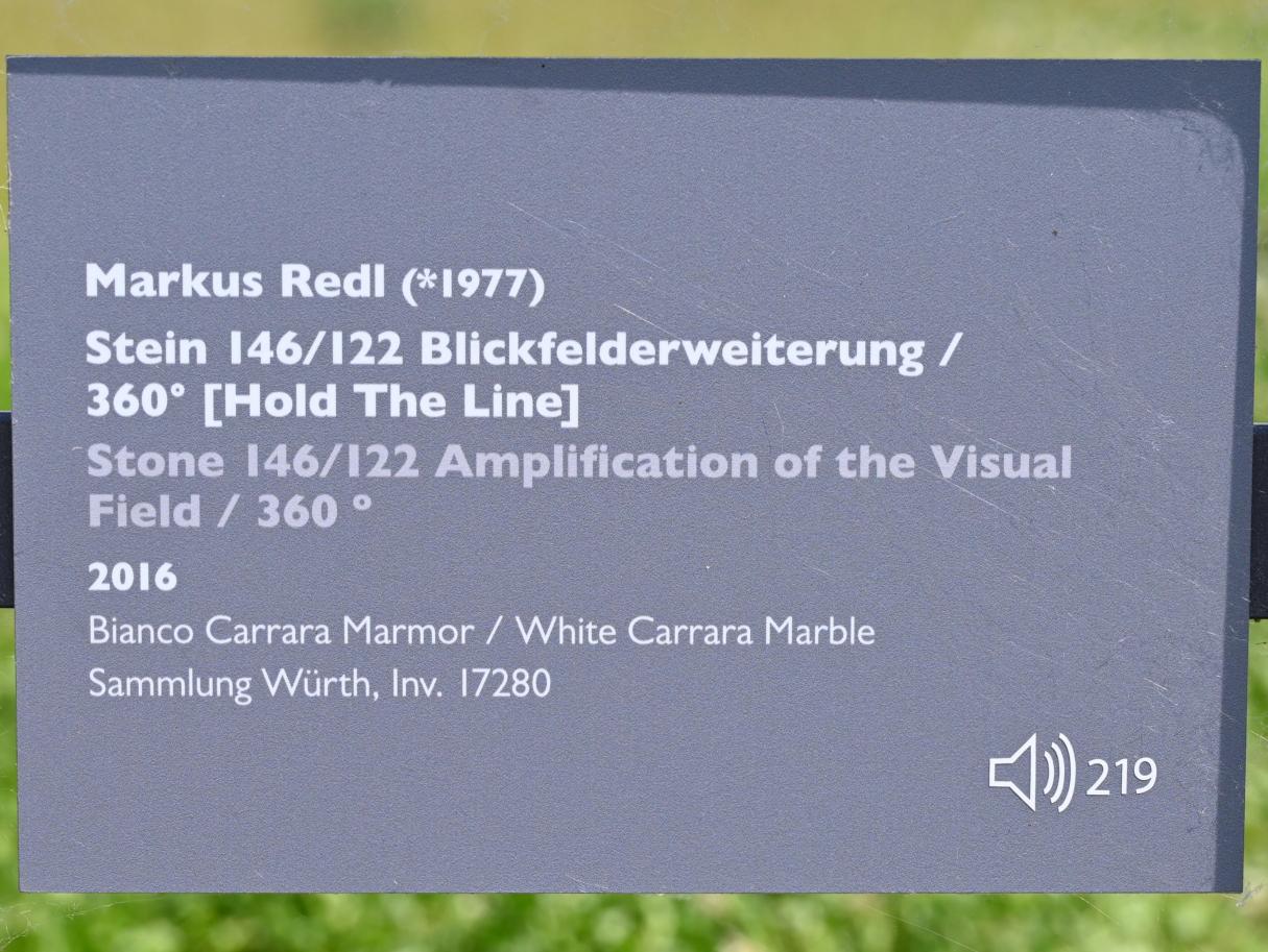 Markus Redl (2008–2019), Stein 146/122 Blickfelderweiterung / 360° [Hold The Line], Künzelsau, Skulpturengarten am Carmen Würth Forum, 2016, Bild 7/7