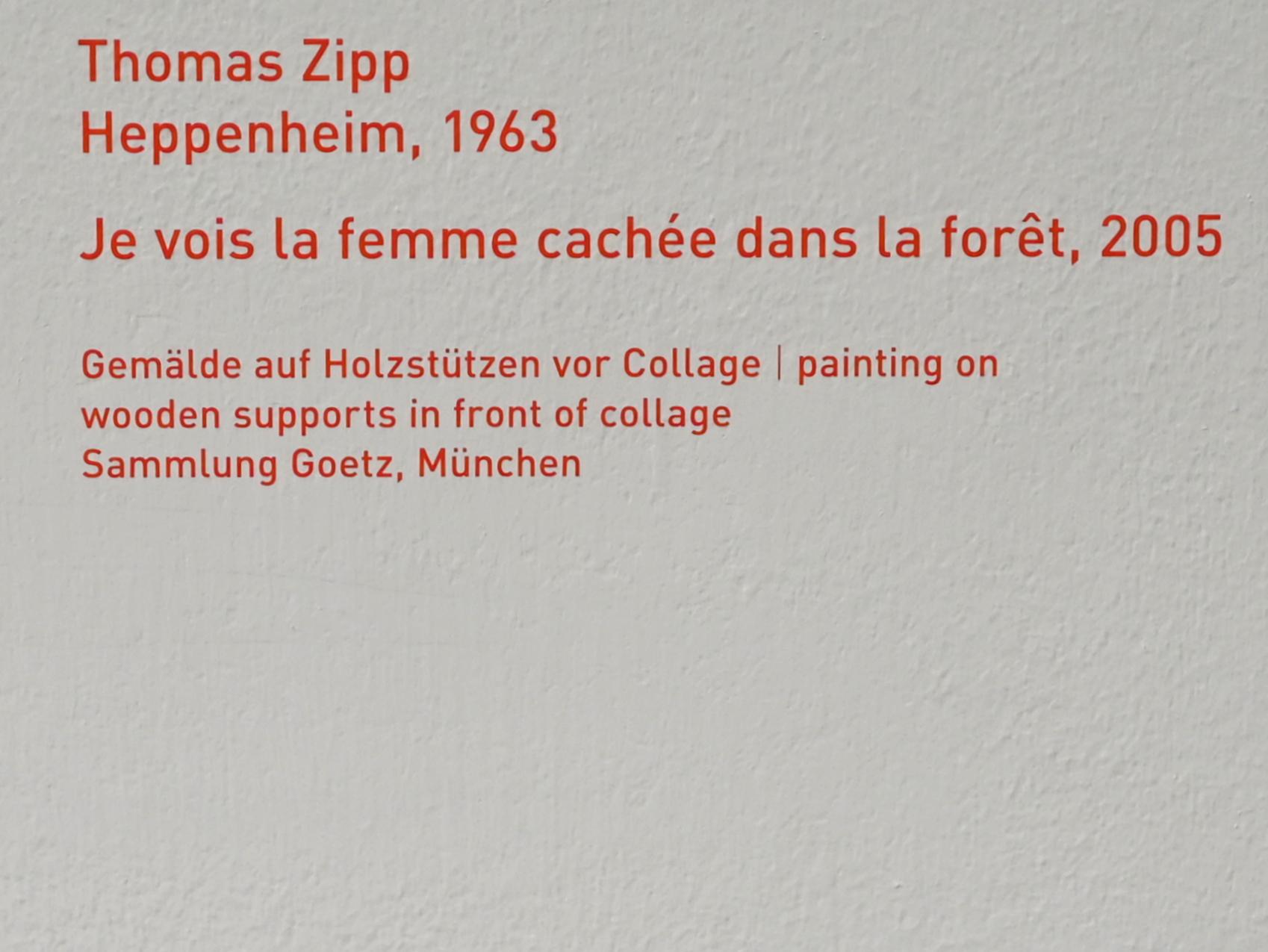 Thomas Zipp (2004–2005), Je vois la femme cachée dans la forêt - Ich sehe die Frau, die im Wald versteckt ist, München, Pinakothek der Moderne, Gang im Westflügel, 2005, Bild 2/2