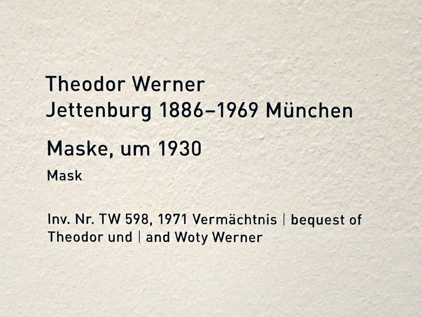 Theodor Werner (1930–1955), Maske, München, Pinakothek der Moderne, Saal 5, um 1930, Bild 2/2