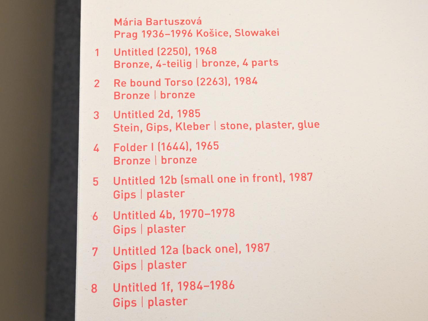 Mária Bartuszová (1965–1987), Untitled 2d, München, Pinakothek der Moderne, Saal 5, 1985, Bild 3/3