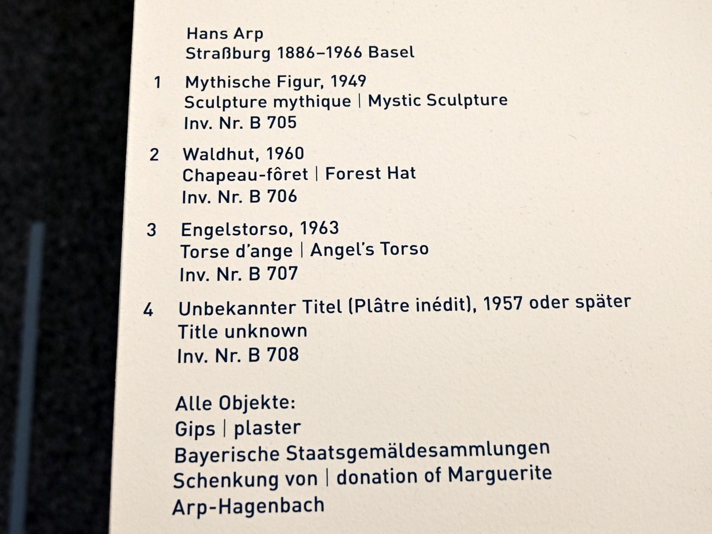 Hans (Jean) Arp (1914–1965), Unbekannter Titel (Plâtre Inédit), München, Pinakothek der Moderne, Saal 5, nach 1957, Bild 2/2
