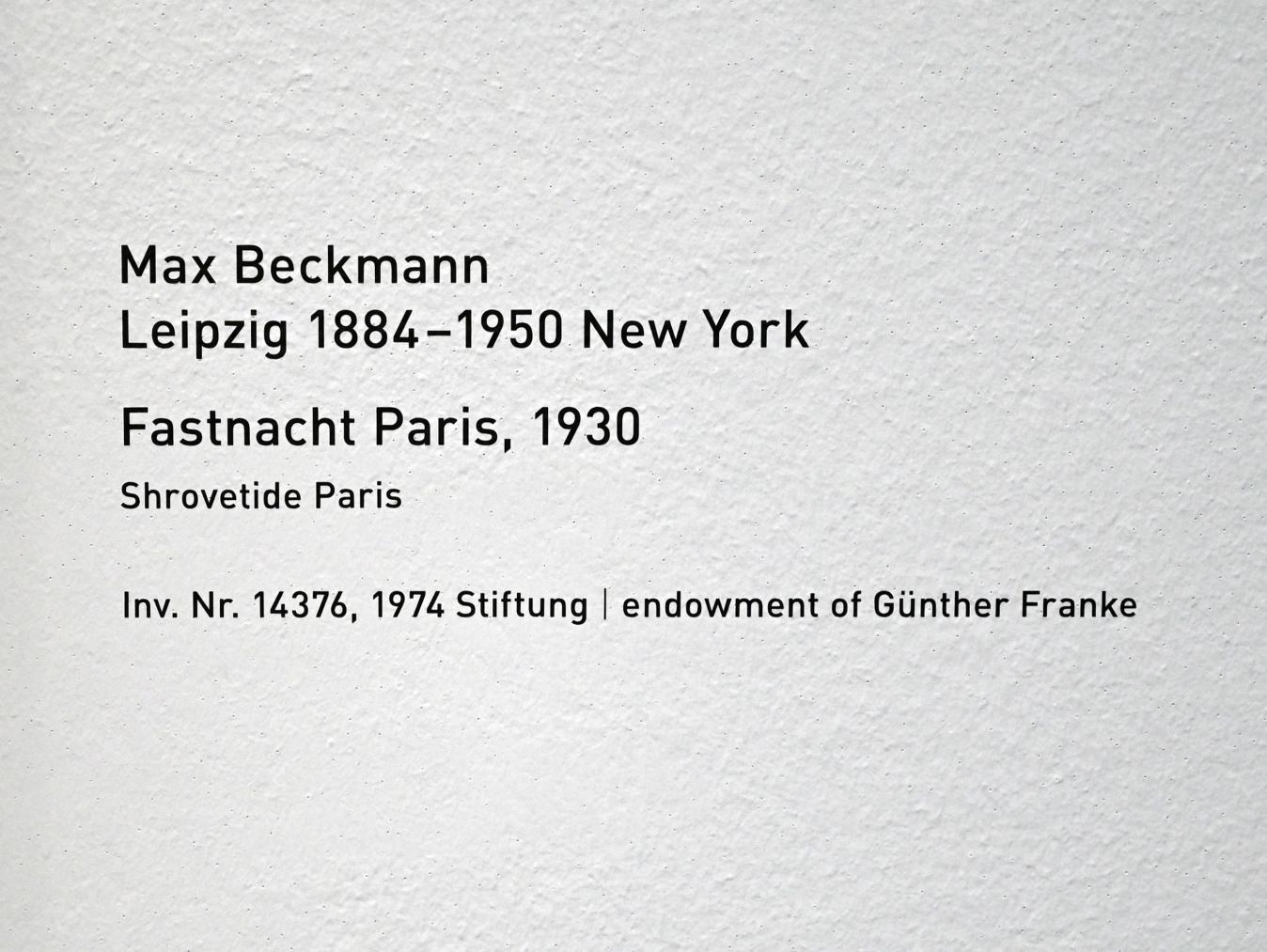 Max Beckmann (1905–1950), Fastnacht Paris, München, Pinakothek der Moderne, Saal 9, 1930, Bild 2/2