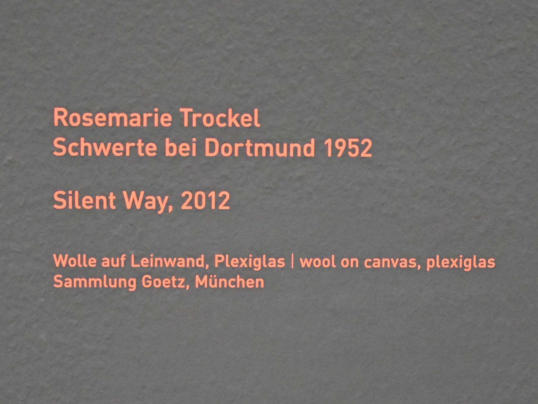 Rosemarie Trockel (1988–2013), Silent Way, München, Pinakothek der Moderne, Saal 11, 2012, Bild 2/2