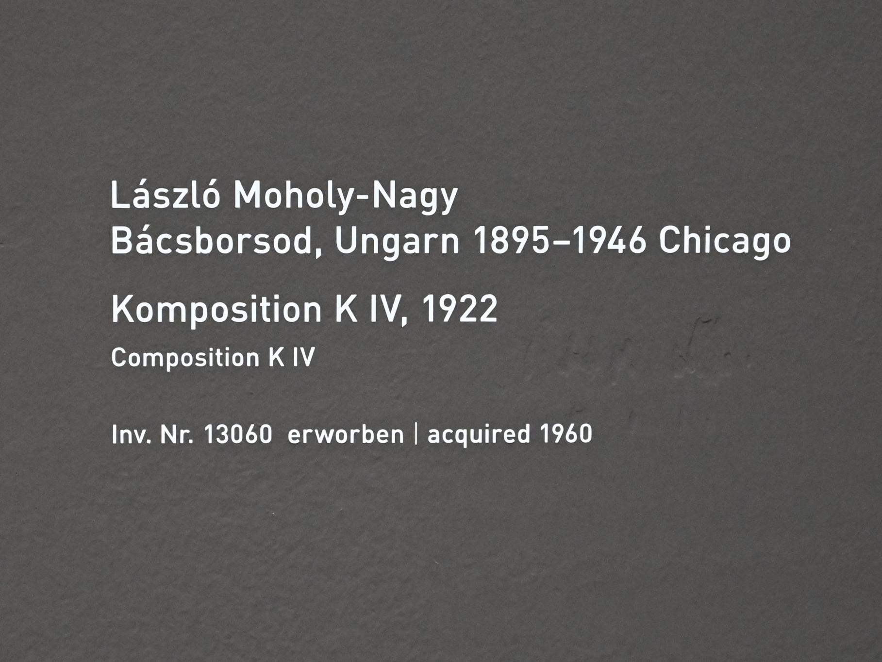 László Moholy-Nagy (1919–1946), Komposition K IV, München, Pinakothek der Moderne, Saal 11, 1922, Bild 3/3