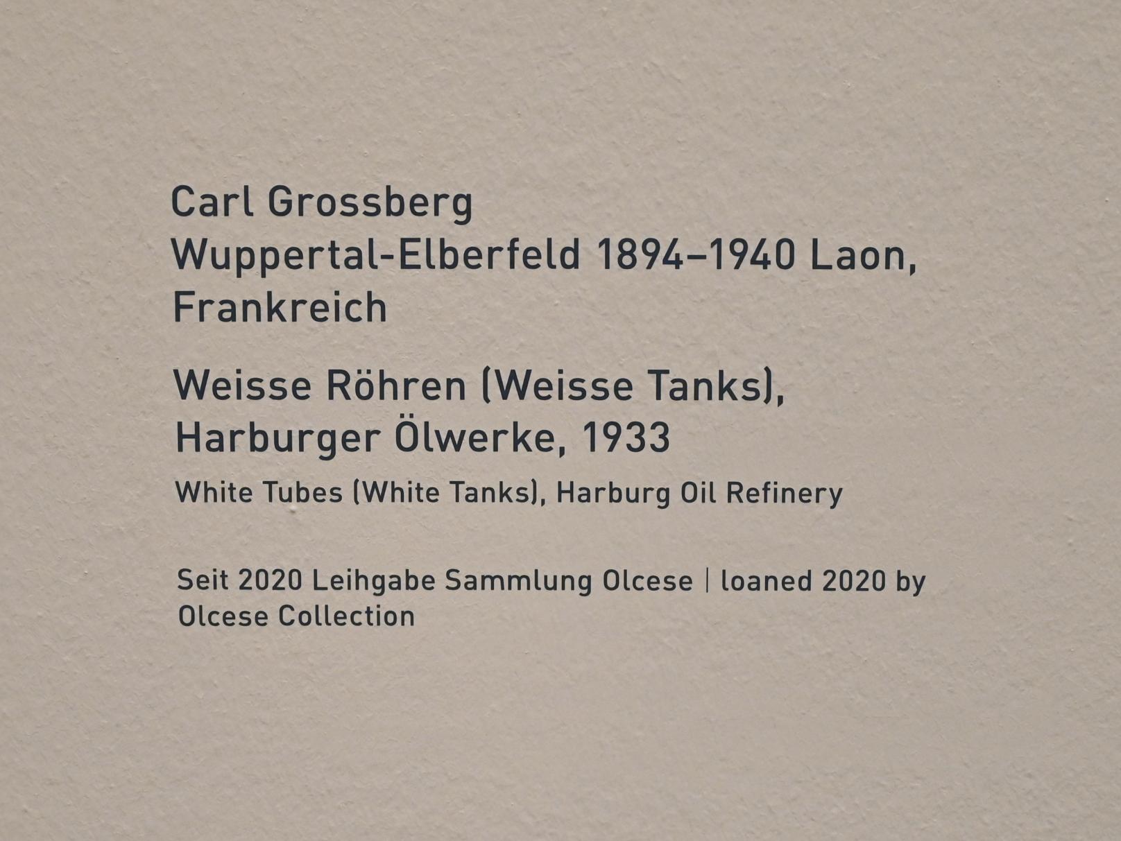 Carl Grossberg (1933), Weisse Röhren (Weisse Tanks), Harburger Ölwerke, München, Pinakothek der Moderne, Saal 12, 1933, Bild 2/2