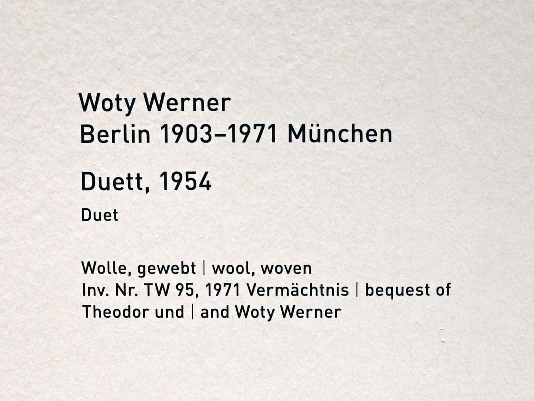 Woty Werner (1954–1967), Duett, München, Pinakothek der Moderne, Saal 15, 1954, Bild 2/2