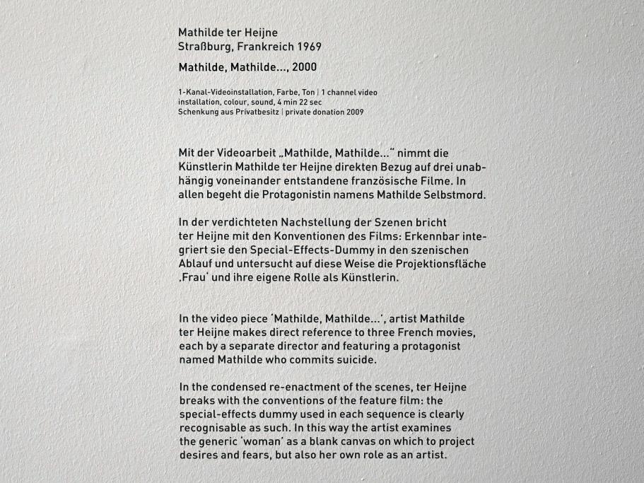 Mathilde ter Heijne (2000–2005), Mathilde, Mathilde..., München, Pinakothek der Moderne, Saal 30a, 2000, Bild 9/9