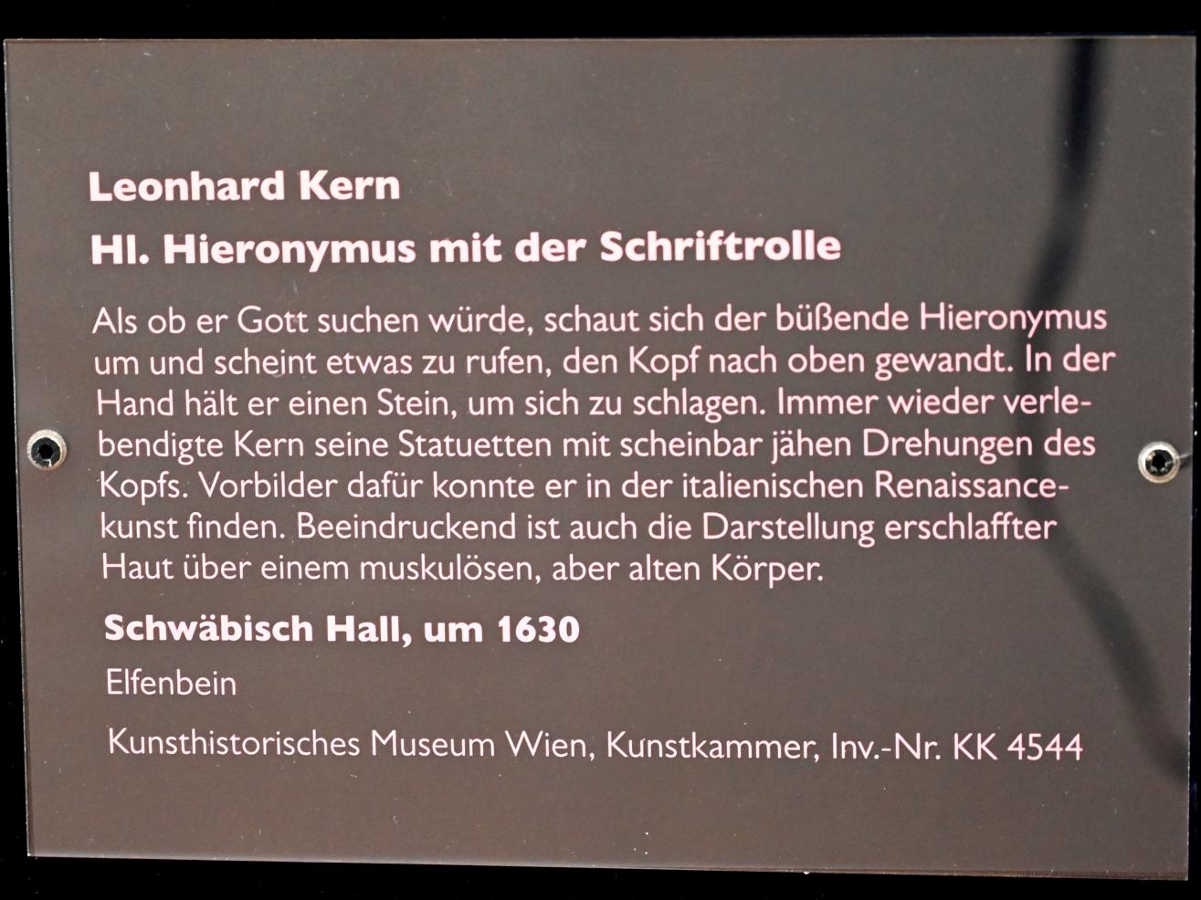 Leonhard Kern (1615–1653), Hl. Hieronymus mit der Schriftrolle, Schwäbisch Hall, Kunsthalle Würth, Ausstellung "Leonhard Kern und Europa" vom 29.03. - 03.10.2021, Saal 7, um 1630, Bild 5/5