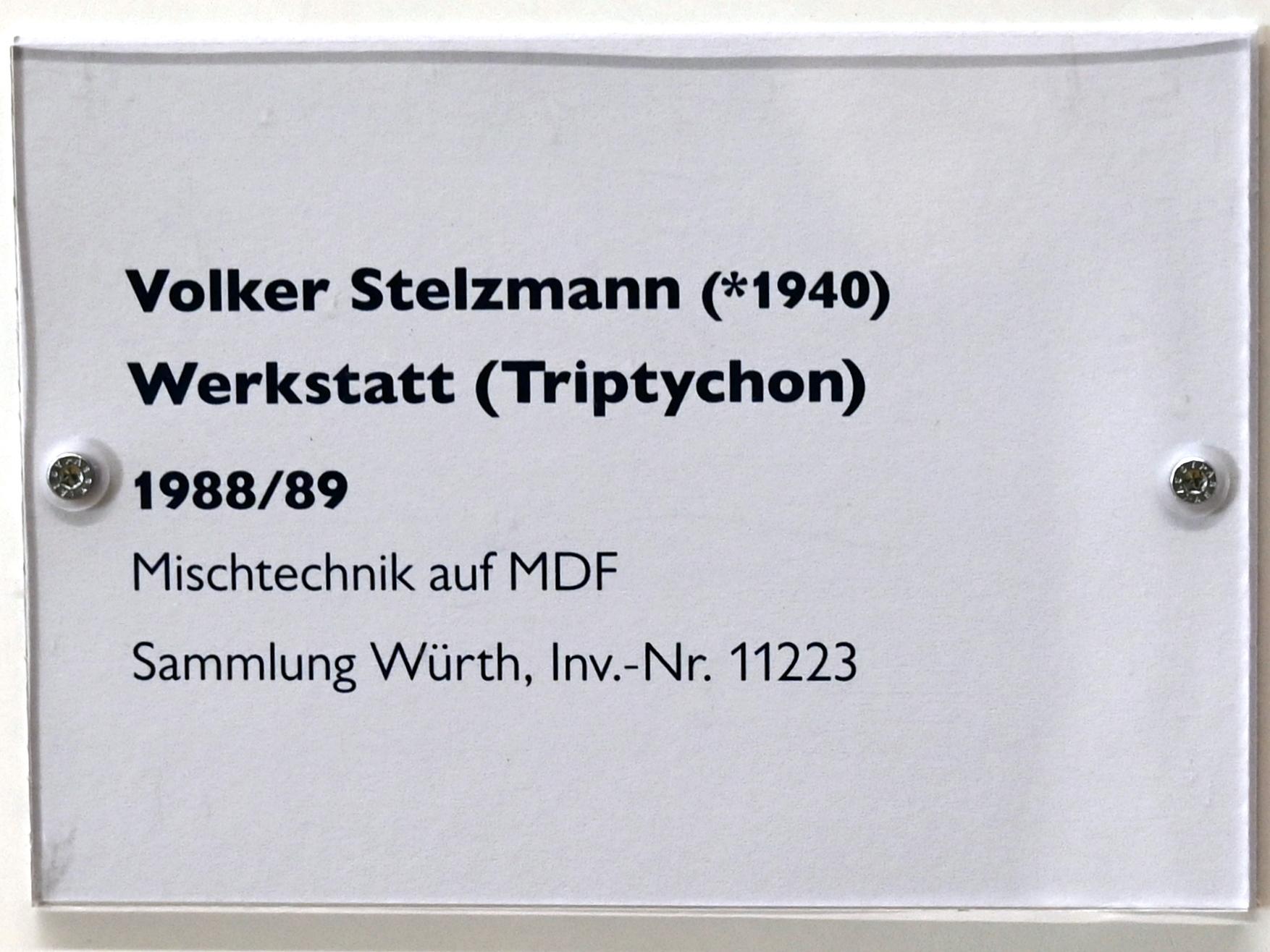 Volker Stelzmann (1988), Werkstatt (Triptychon), Schwäbisch Hall, Kunsthalle Würth, Ausstellung "Das Musée d'Art moderne de la Ville de Paris zu Gast in der Kunsthalle Würth" vom 15.04.-15.09.2019, 1988–1989, Bild 2/2