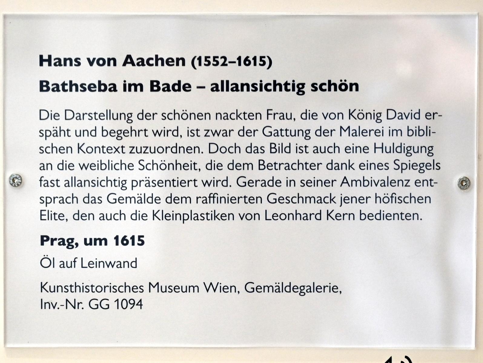 Hans von Aachen (1574–1615), Bathseba im Bade - allansichtig schön, Schwäbisch Hall, Kunsthalle Würth, Ausstellung "Leonhard Kern und Europa" vom 29.03. - 03.10.2021, Untergeschoß Saal 5, um 1615, Bild 2/2