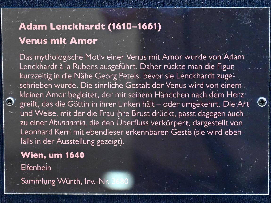 Adam Lenckhardt (1640), Venus und Amor, Schwäbisch Hall, Kunsthalle Würth, Ausstellung "Leonhard Kern und Europa" vom 29.03. - 03.10.2021, Untergeschoß Saal 2, um 1640, Bild 4/4