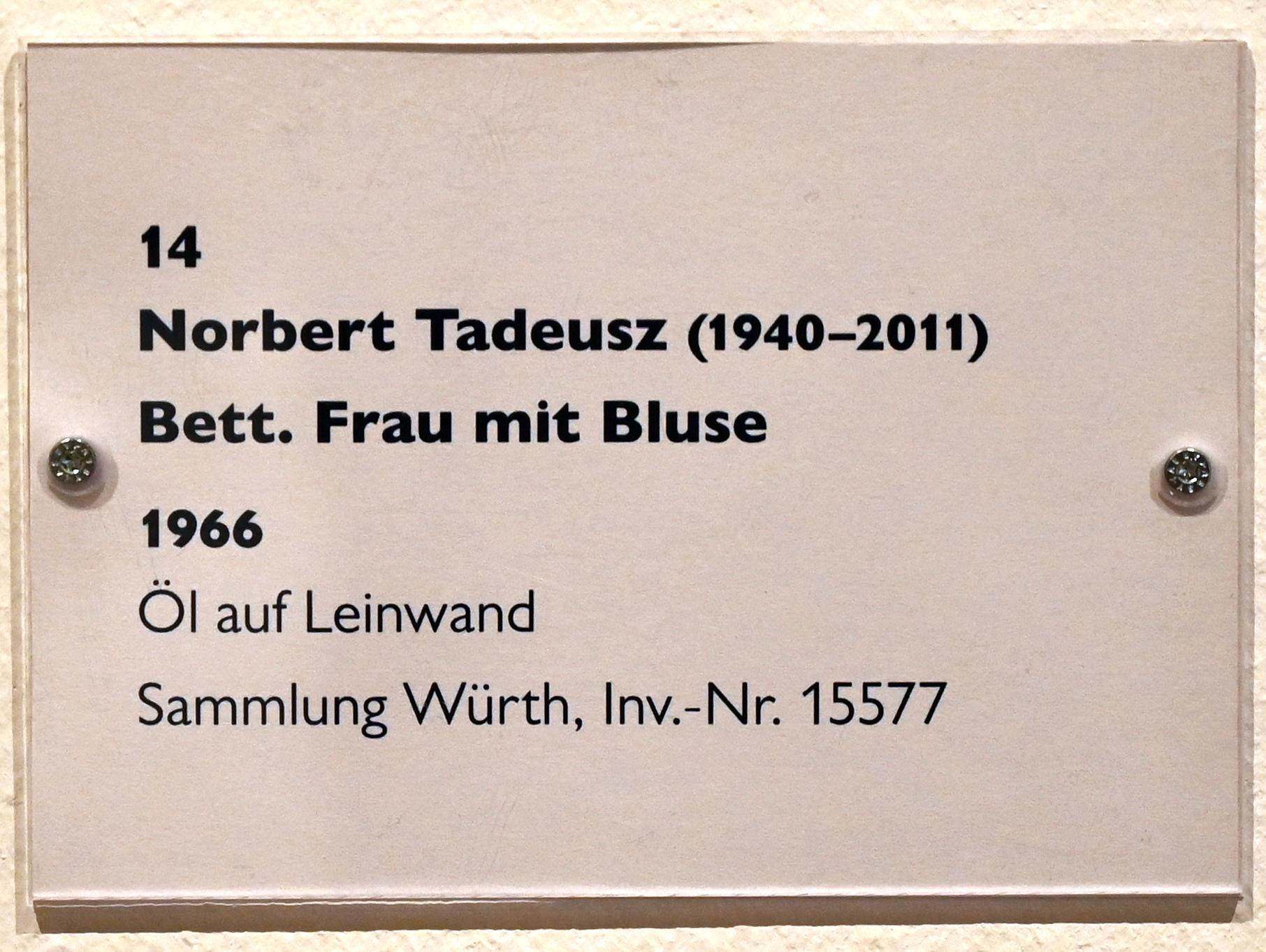 Norbert Tadeusz (1966–2004), Bett. Frau mit Bluse, Schwäbisch Hall, Kunsthalle Würth, Untergeschoß Kabinett, 1966, Bild 2/2