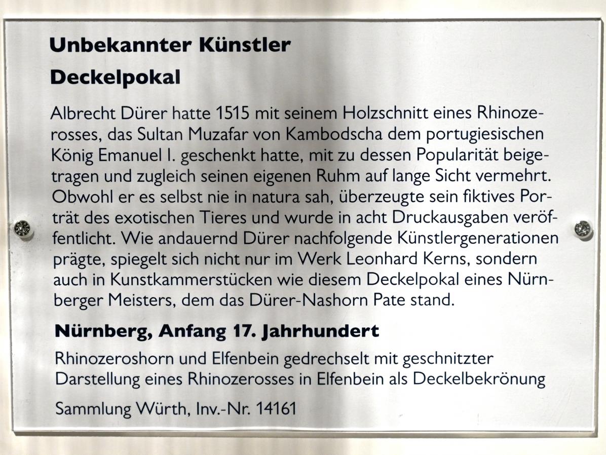 Deckelpokal, Schwäbisch Hall, Kunsthalle Würth, Ausstellung "Leonhard Kern und Europa" vom 29.03. - 03.10.2021, Untergeschoß Saal 6, Beginn 17. Jhd., Bild 3/3