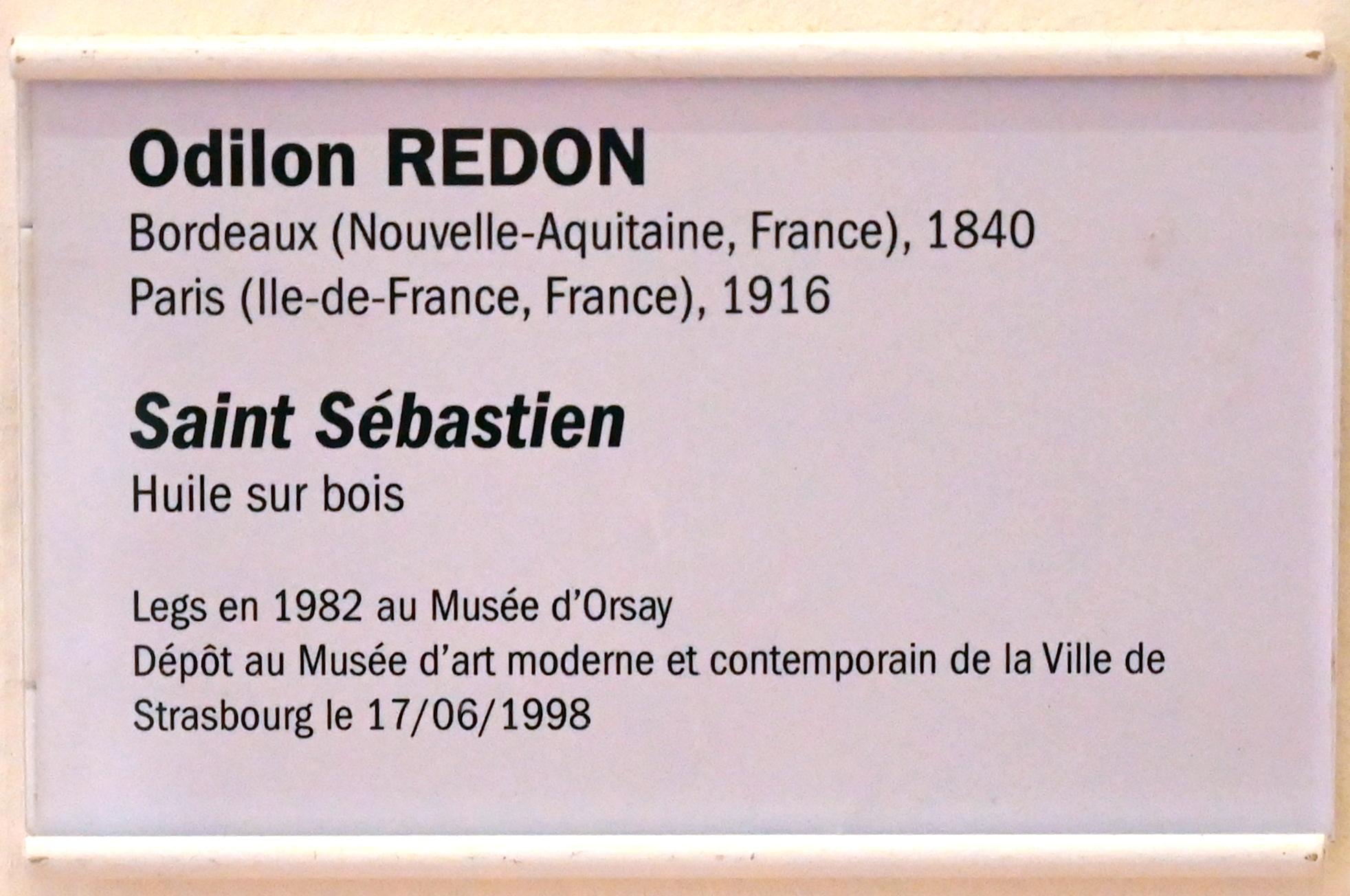 Odilon Redon (1875–1914), Heiliger Sebastian, Straßburg, Musée d’Art moderne et contemporain, Saal 2, Undatiert, Bild 2/2