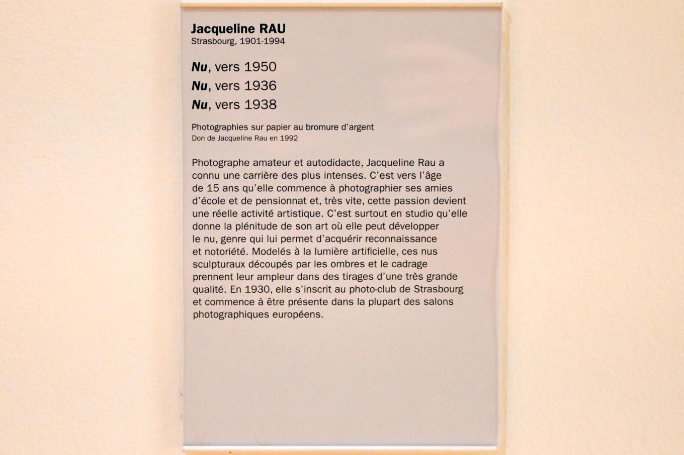 Jacqueline Rau (1936–1950), Weiblicher Akt, Straßburg, Musée d’Art moderne et contemporain, Saal 9, um 1936, Bild 2/2