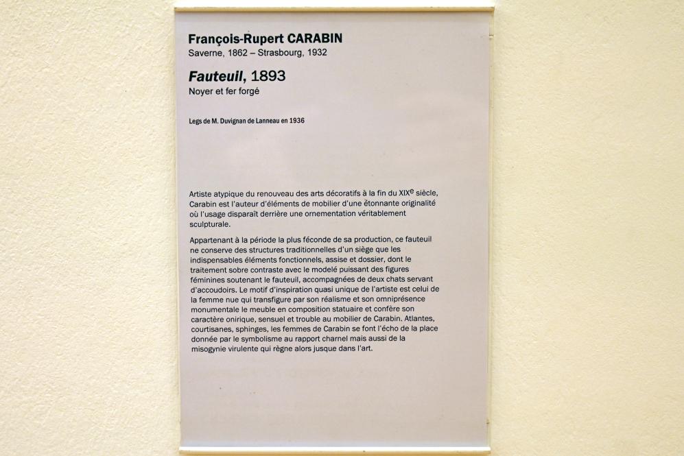 François-Rupert Carabin (1887–1920), Fauteuil, Straßburg, Musée d’Art moderne et contemporain, Saal 18, 1893, Bild 4/4