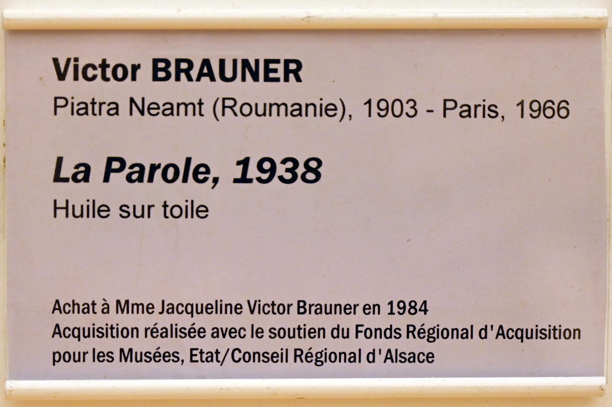 Victor Brauner (1930–1963), Die Parole, Straßburg, Musée d’Art moderne et contemporain, Saal 20, 1938, Bild 2/2