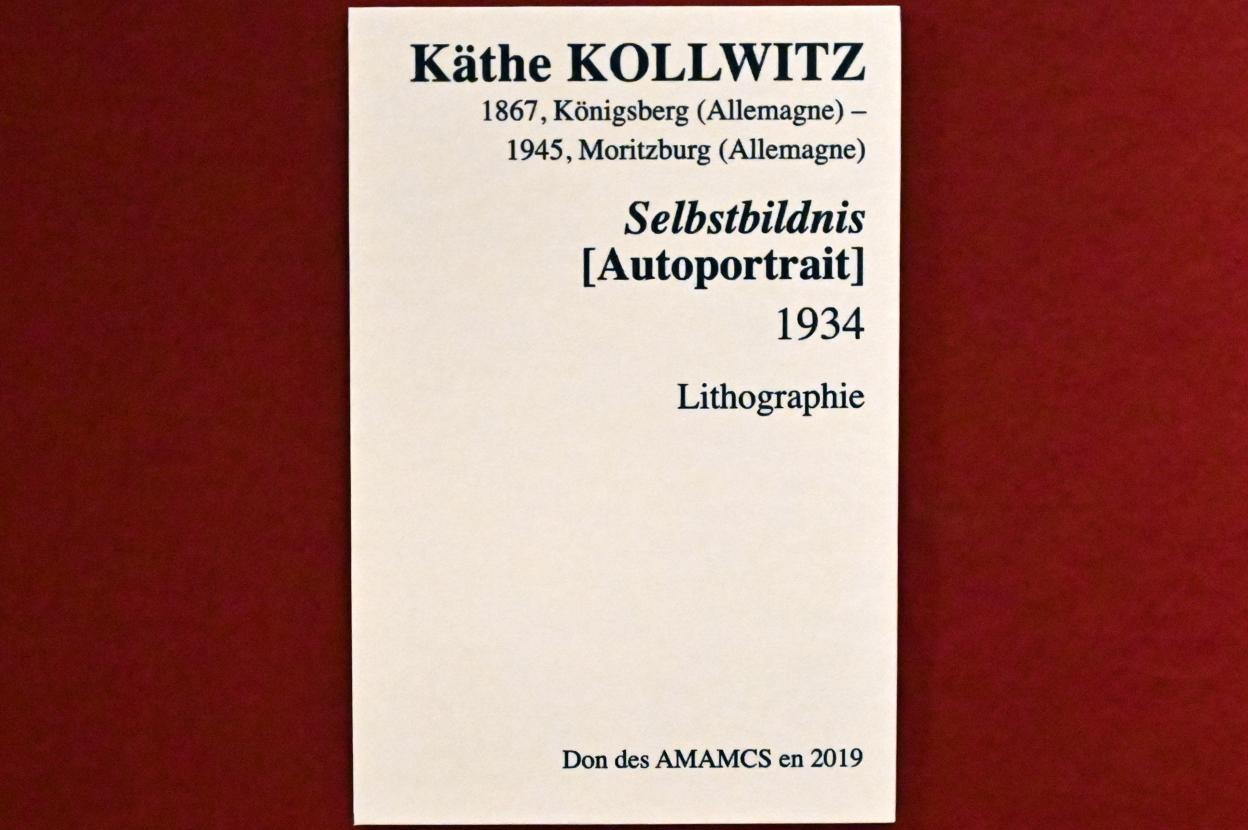 Käthe Kollwitz (1901–1939), Selbstbildnis, Straßburg, Musée d’Art moderne et contemporain, Saal 22, 1934, Bild 3/3