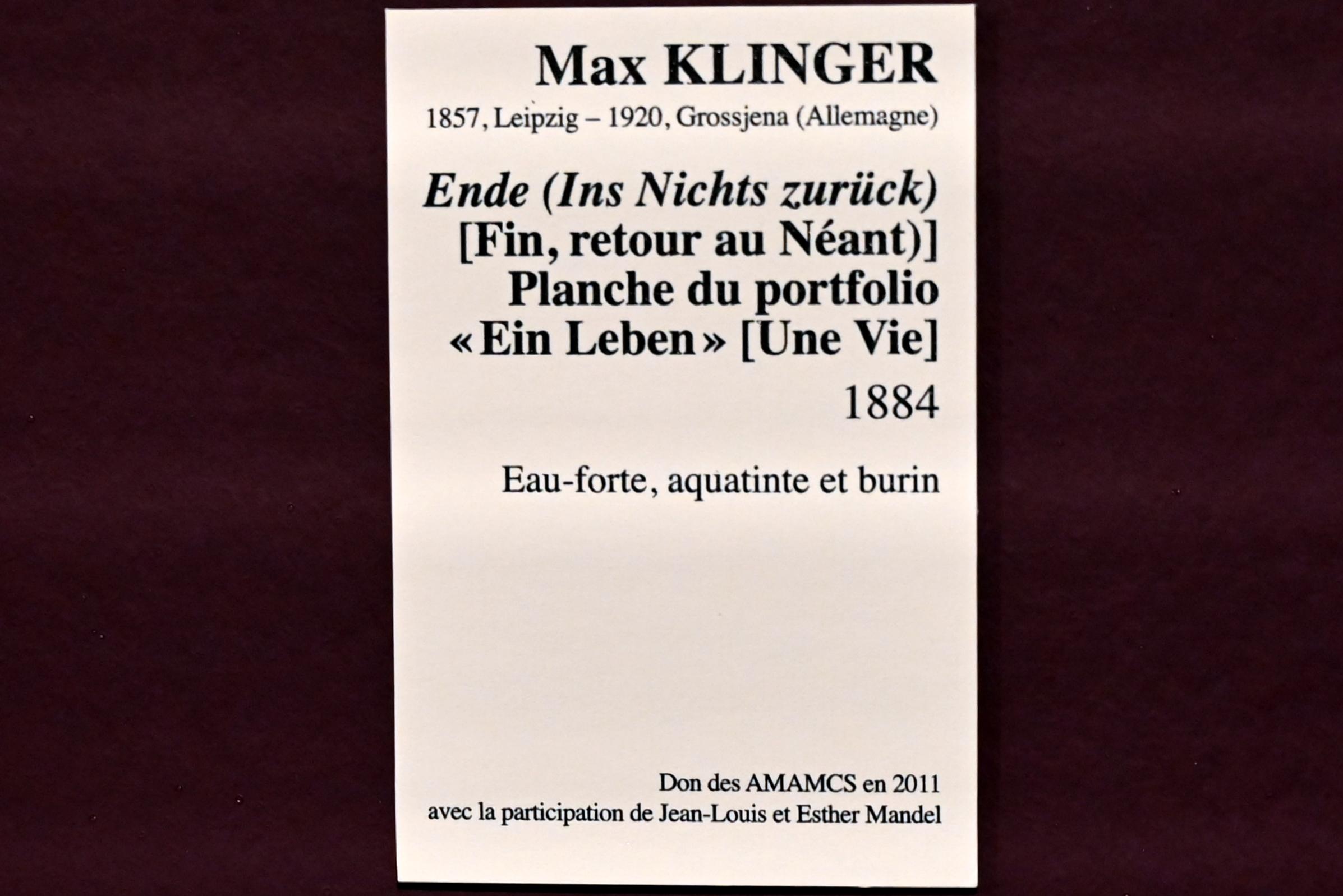 Max Klinger (1878–1915), Ende (In Nichts zurück), Straßburg, Musée d’Art moderne et contemporain, Saal 25, 1884, Bild 3/3