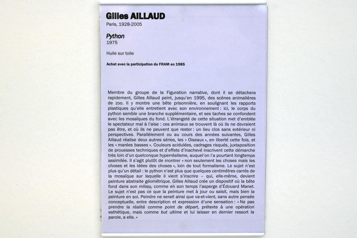 Gilles Aillaud (1971–1975), Python, Straßburg, Musée d’Art moderne et contemporain, Saal Obergeschoß 1, 1975, Bild 2/2
