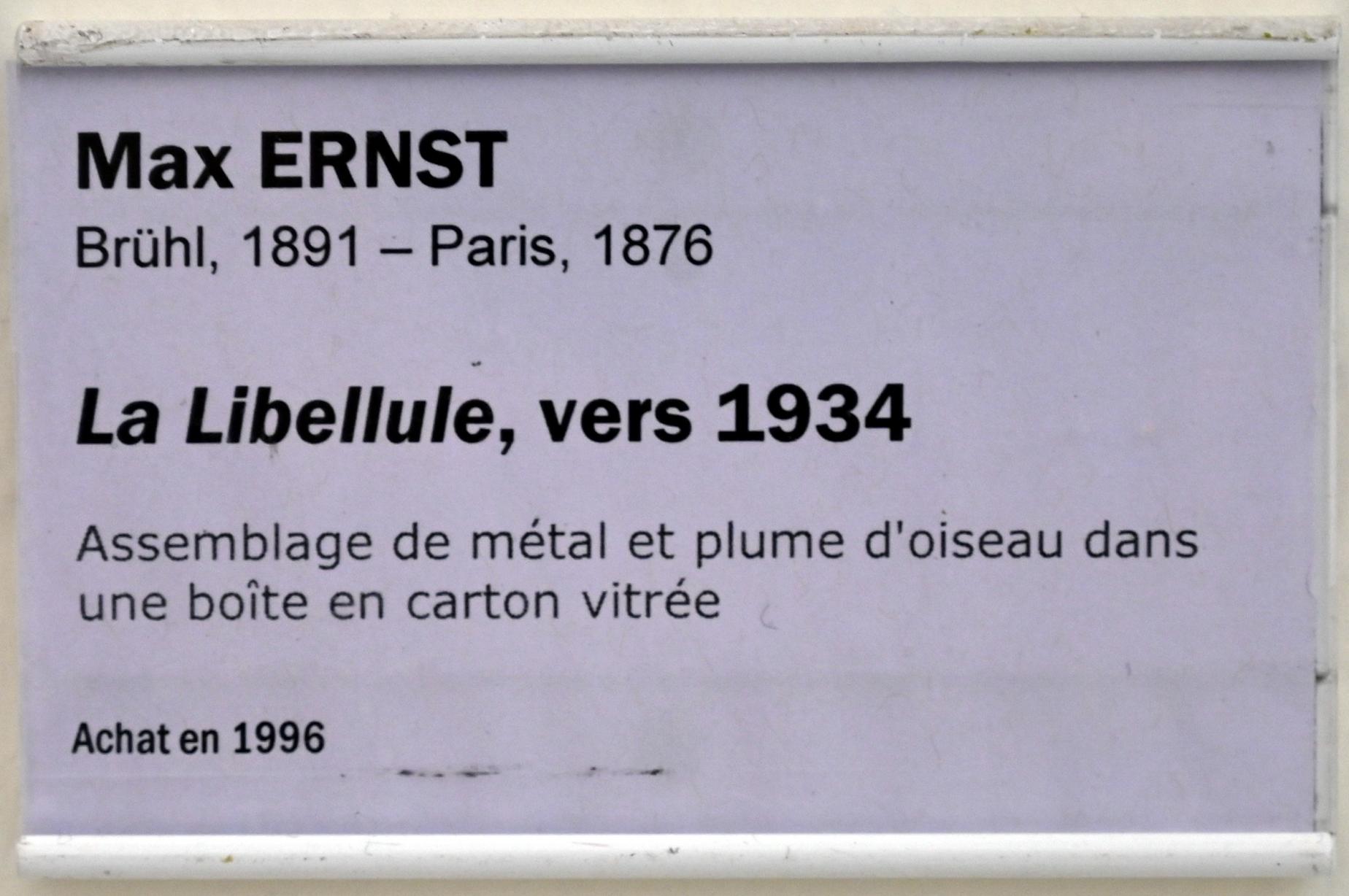 Max Ernst (1912–1970), Libelle, Straßburg, Musée d’Art moderne et contemporain, Saal Obergeschoß 5, um 1934, Bild 2/2