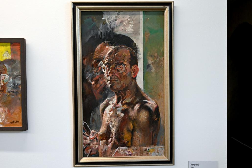 Willi Sitte (1938–2002), Selbstbildnis, Halle (Saale), Kunstmuseum Moritzburg, Ausstellung "Sittes Welt" vom 03.10.2021 - 06.02.2022, Saal 1, 1986, Bild 1/2