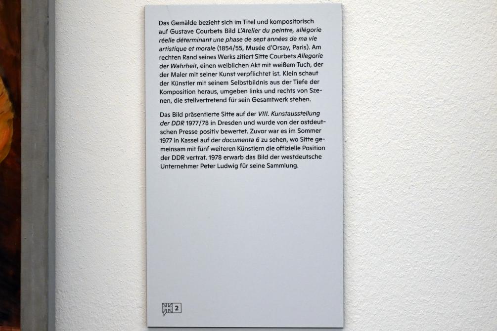 Willi Sitte (1938–2002), Mein Atelier - Widmung an Courbet, Halle (Saale), Kunstmuseum Moritzburg, Ausstellung "Sittes Welt" vom 03.10.2021 - 06.02.2022, Saal 1, 1976–1977, Bild 3/3