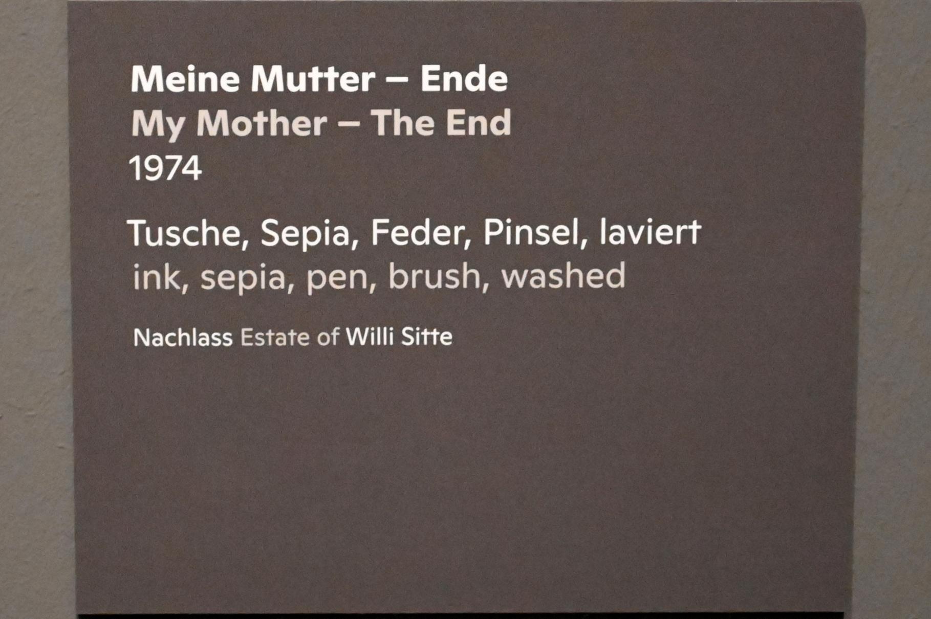Willi Sitte (1938–2002), Meine Mutter - Ende, Halle (Saale), Kunstmuseum Moritzburg, Ausstellung "Sittes Welt" vom 03.10.2021 - 06.02.2022, Saal 2, 1974, Bild 2/2