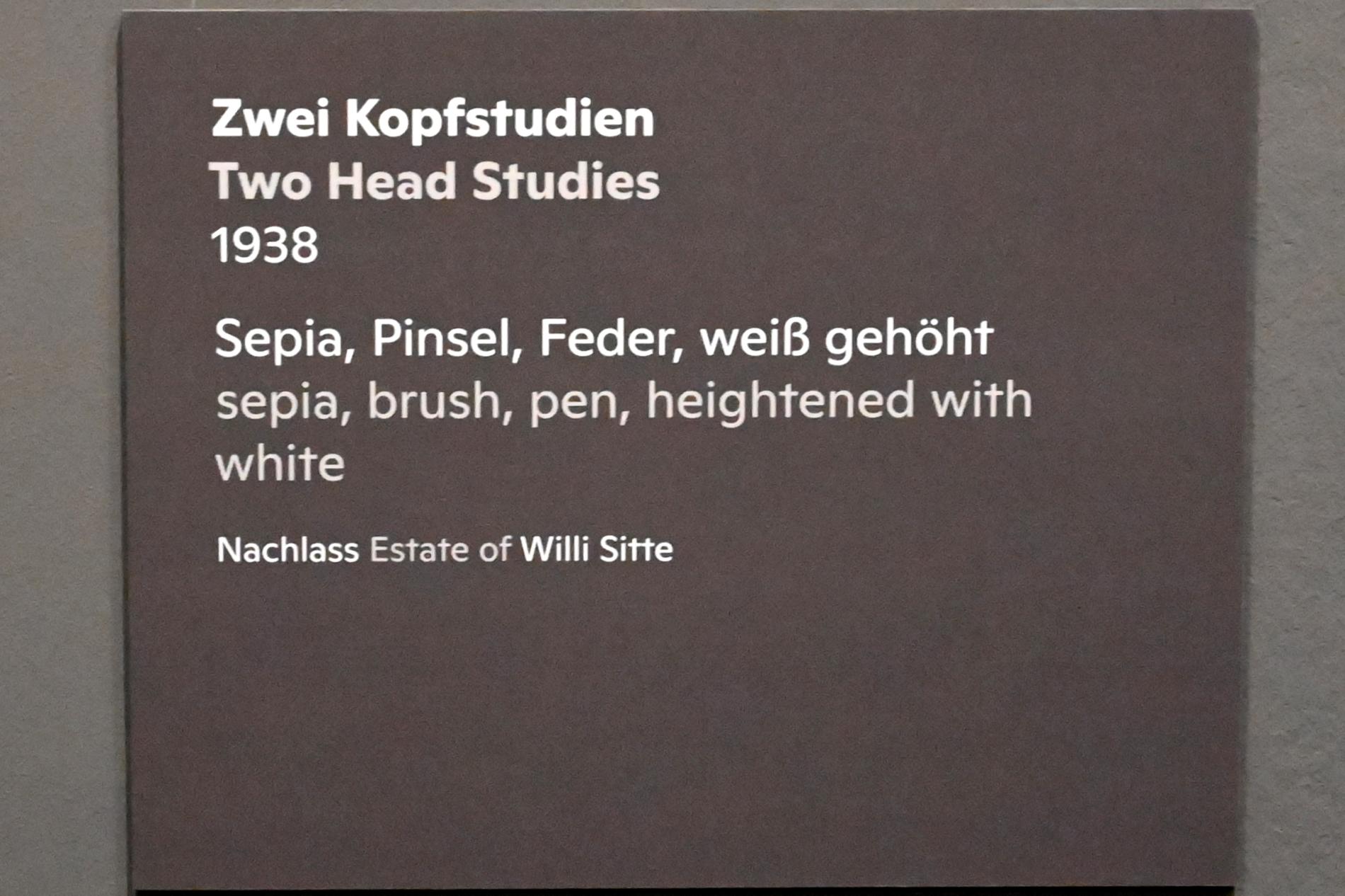 Willi Sitte (1938–2002), Zwei Kopfstudien, Halle (Saale), Kunstmuseum Moritzburg, Ausstellung "Sittes Welt" vom 03.10.2021 - 06.02.2022, Saal 2, 1938, Bild 2/2
