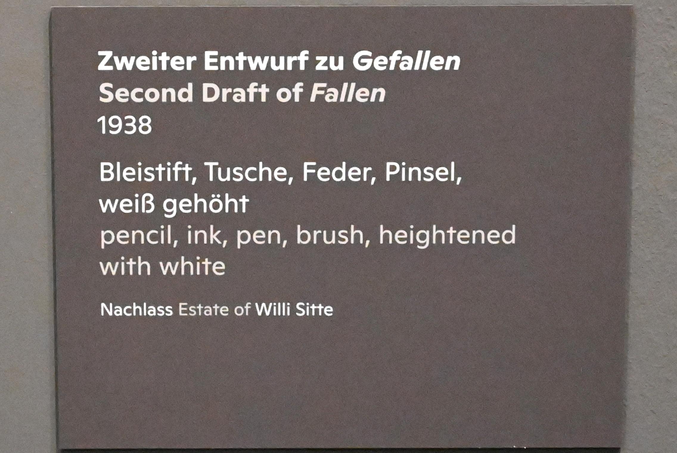 Willi Sitte (1938–2002), Zweiter Entwurf zu Gefallen, Halle (Saale), Kunstmuseum Moritzburg, Ausstellung "Sittes Welt" vom 03.10.2021 - 06.02.2022, Saal 2, 1938, Bild 2/2