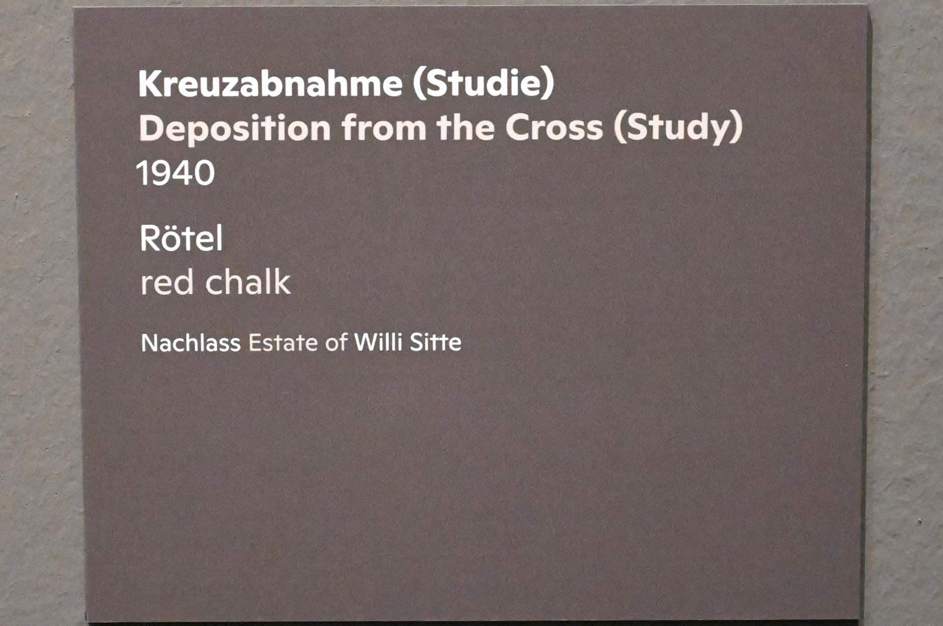 Willi Sitte (1938–2002), Kreuzabnahme (Studie), Halle (Saale), Kunstmuseum Moritzburg, Ausstellung "Sittes Welt" vom 03.10.2021 - 06.02.2022, Saal 2, 1940, Bild 2/2