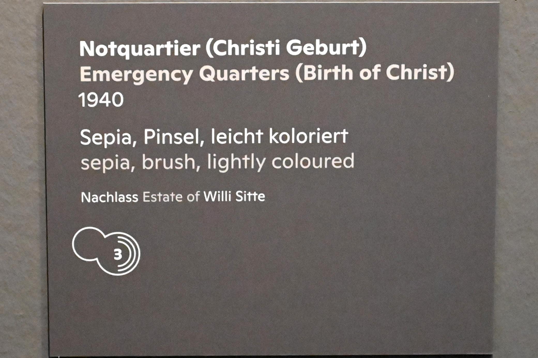 Willi Sitte (1938–2002), Notquartier (Christi Geburt), Halle (Saale), Kunstmuseum Moritzburg, Ausstellung "Sittes Welt" vom 03.10.2021 - 06.02.2022, Saal 2, 1940, Bild 2/2