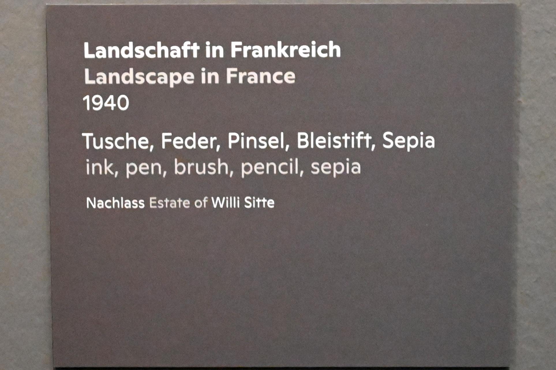Willi Sitte (1938–2002), Landschaft in Frankreich, Halle (Saale), Kunstmuseum Moritzburg, Ausstellung "Sittes Welt" vom 03.10.2021 - 06.02.2022, Saal 2, 1940, Bild 2/2