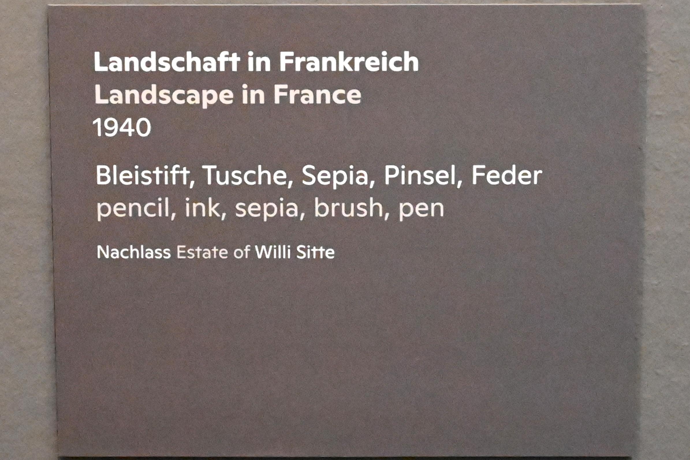 Willi Sitte (1938–2002), Landschaft in Frankreich, Halle (Saale), Kunstmuseum Moritzburg, Ausstellung "Sittes Welt" vom 03.10.2021 - 06.02.2022, Saal 2, 1940, Bild 2/2