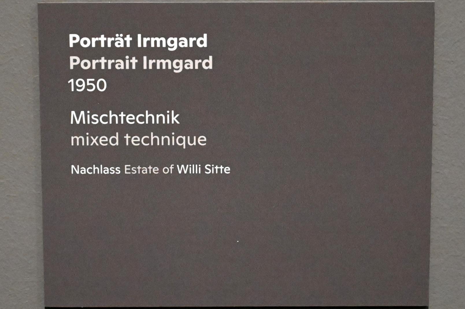 Willi Sitte (1938–2002), Porträt Irmgard, Halle (Saale), Kunstmuseum Moritzburg, Ausstellung "Sittes Welt" vom 03.10.2021 - 06.02.2022, Saal 3, 1950, Bild 2/2