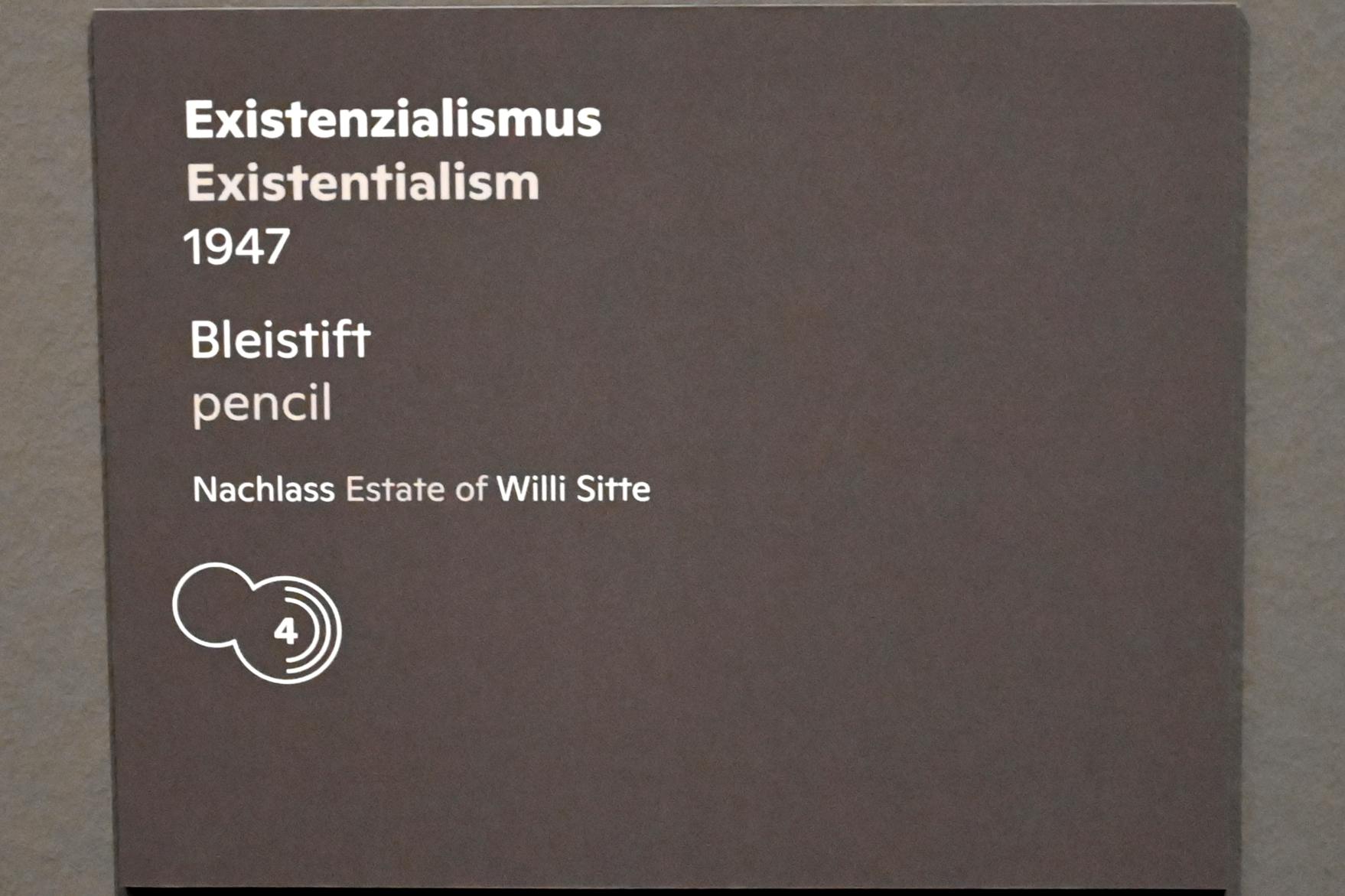 Willi Sitte (1938–2002), Existenzialismus, Halle (Saale), Kunstmuseum Moritzburg, Ausstellung "Sittes Welt" vom 03.10.2021 - 06.02.2022, Saal 4, 1947, Bild 2/3