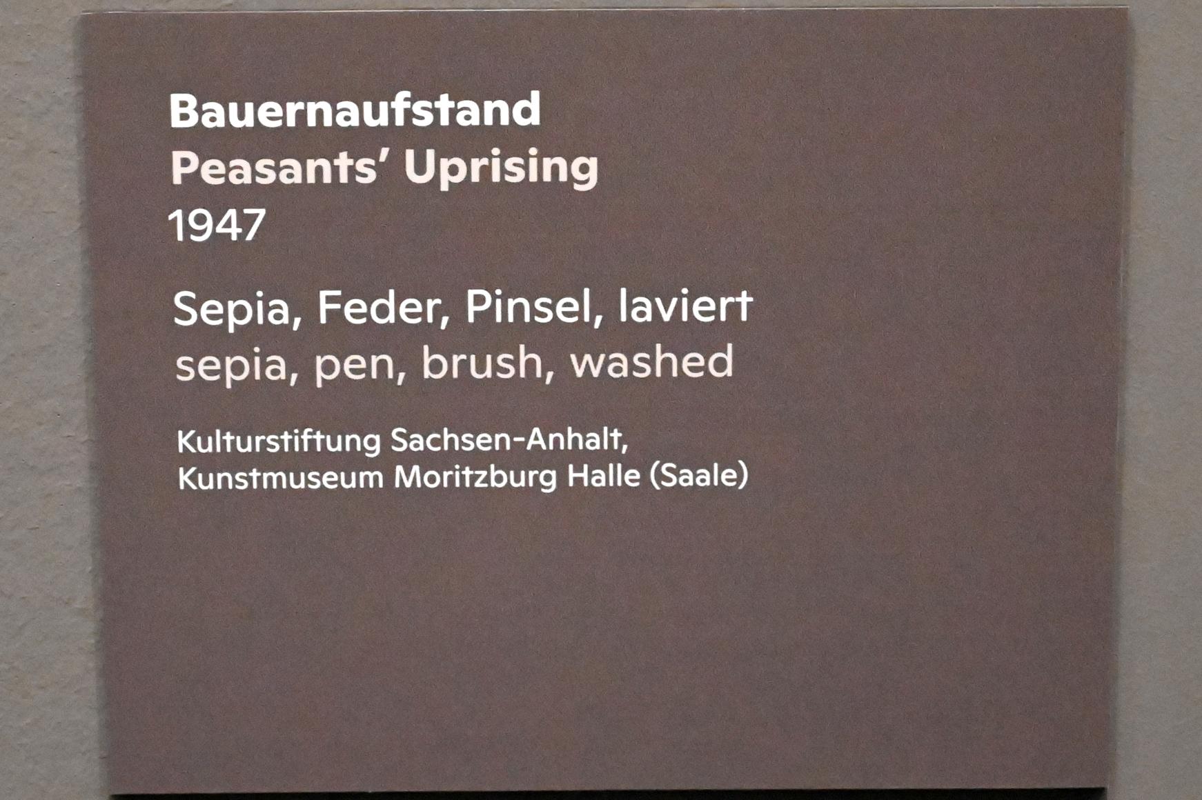 Willi Sitte (1938–2002), Bauernaufstand, Halle (Saale), Kunstmuseum Moritzburg, Ausstellung "Sittes Welt" vom 03.10.2021 - 06.02.2022, Saal 4, 1947, Bild 2/2