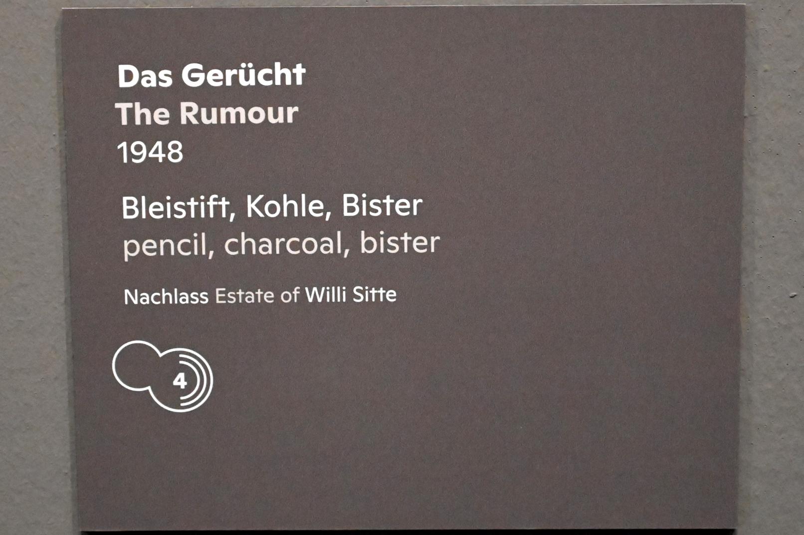 Willi Sitte (1938–2002), Das Gerücht, Halle (Saale), Kunstmuseum Moritzburg, Ausstellung "Sittes Welt" vom 03.10.2021 - 06.02.2022, Saal 4, 1948, Bild 2/2