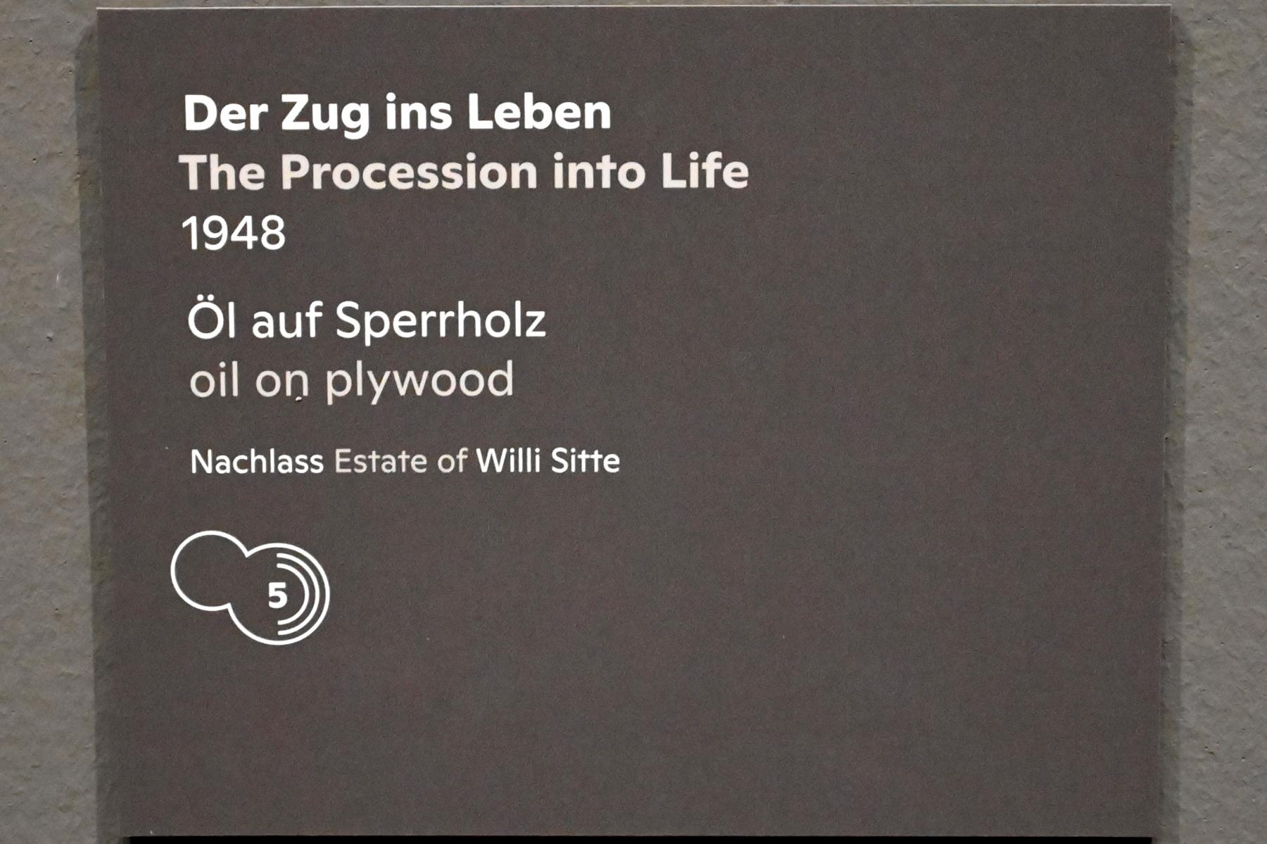 Willi Sitte (1938–2002), Der Zug ins Leben, Halle (Saale), Kunstmuseum Moritzburg, Ausstellung "Sittes Welt" vom 03.10.2021 - 06.02.2022, Saal 4, 1948, Bild 2/3
