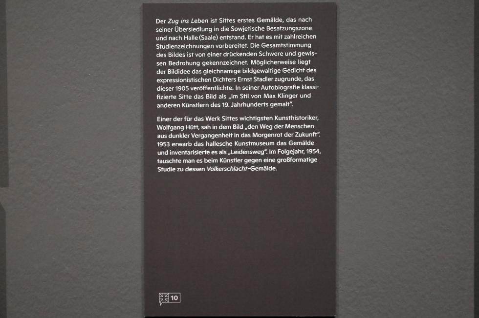 Willi Sitte (1938–2002), Der Zug ins Leben, Halle (Saale), Kunstmuseum Moritzburg, Ausstellung "Sittes Welt" vom 03.10.2021 - 06.02.2022, Saal 4, 1948, Bild 3/3