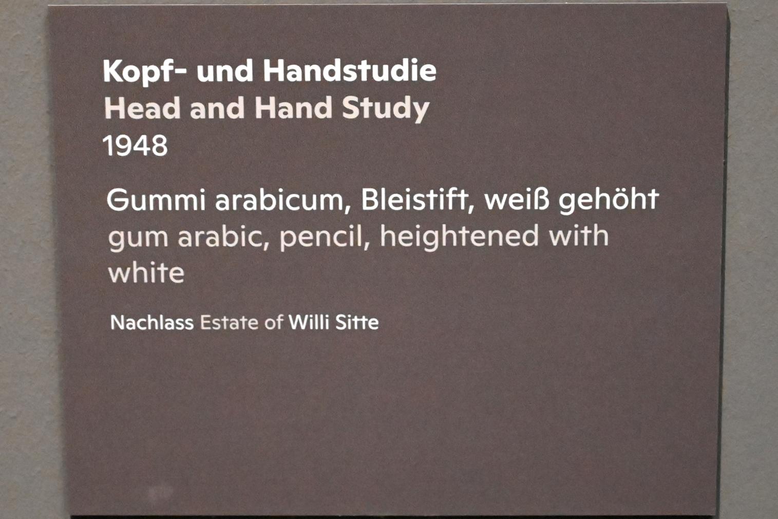 Willi Sitte (1938–2002), Kopf- und Handstudie, Halle (Saale), Kunstmuseum Moritzburg, Ausstellung "Sittes Welt" vom 03.10.2021 - 06.02.2022, Saal 4, 1948, Bild 2/2