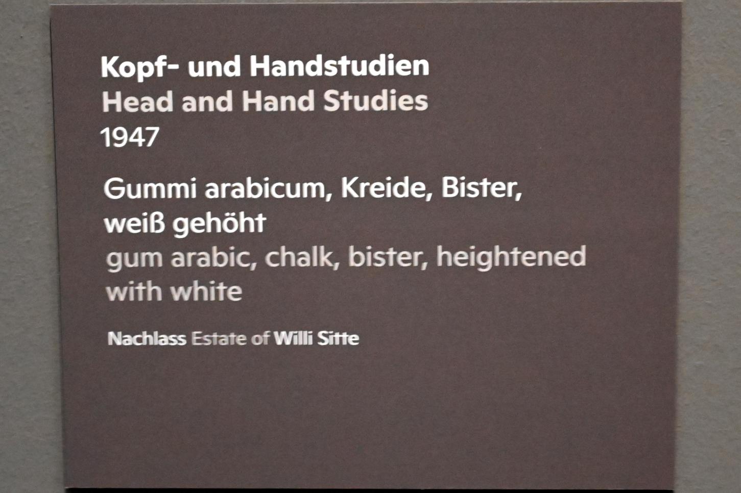 Willi Sitte (1938–2002), Kopf- und Handstudien, Halle (Saale), Kunstmuseum Moritzburg, Ausstellung "Sittes Welt" vom 03.10.2021 - 06.02.2022, Saal 4, 1947, Bild 2/2