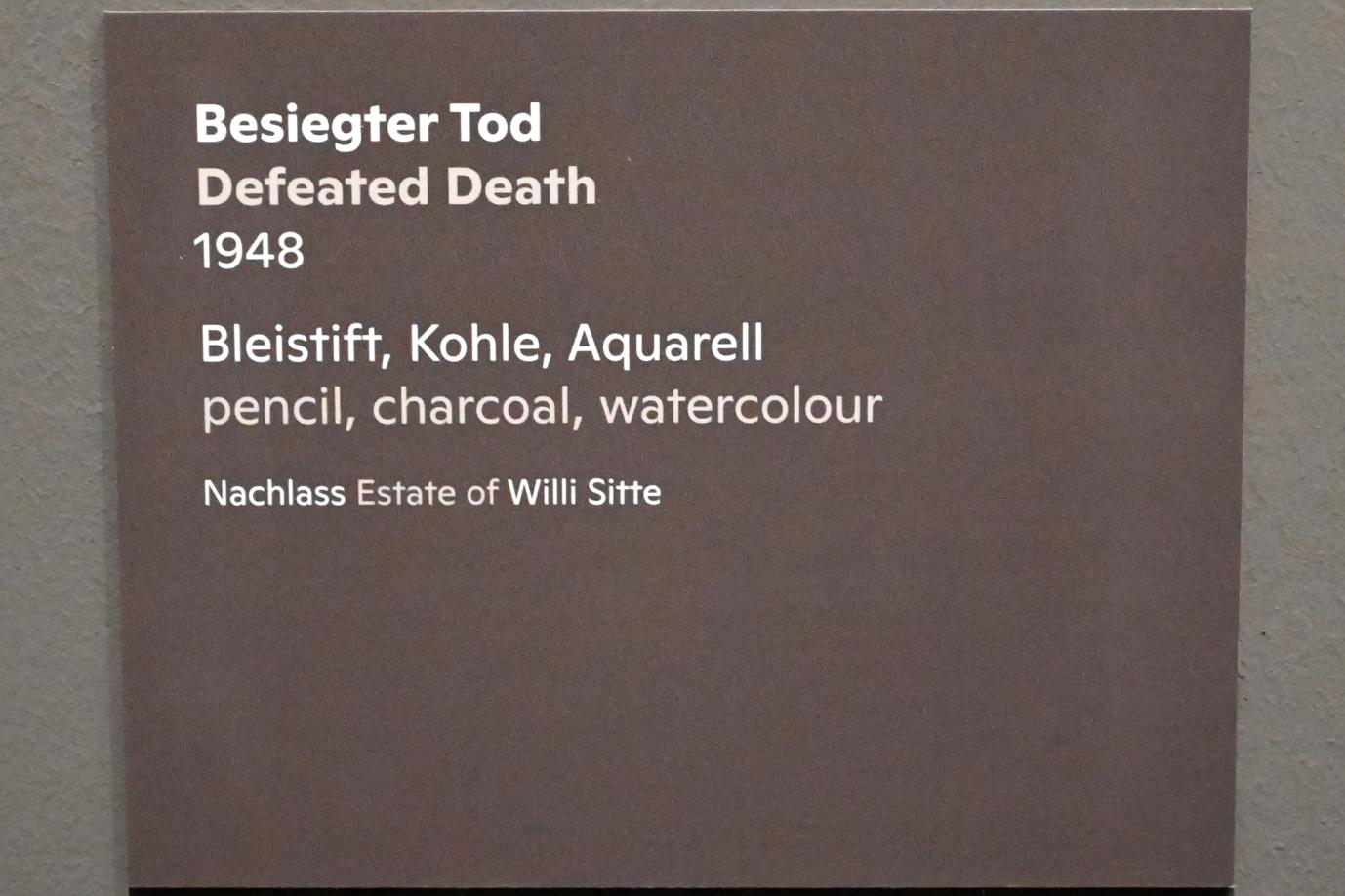 Willi Sitte (1938–2002), Besiegter Tod, Halle (Saale), Kunstmuseum Moritzburg, Ausstellung "Sittes Welt" vom 03.10.2021 - 06.02.2022, Saal 5, 1948, Bild 2/2