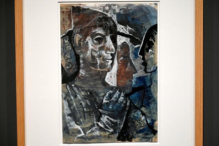 Willi Sitte (1938–2002), Mann mit Maske, Halle (Saale), Kunstmuseum Moritzburg, Ausstellung "Sittes Welt" vom 03.10.2021 - 06.02.2022, Saal 5, 1949, Bild 2/3